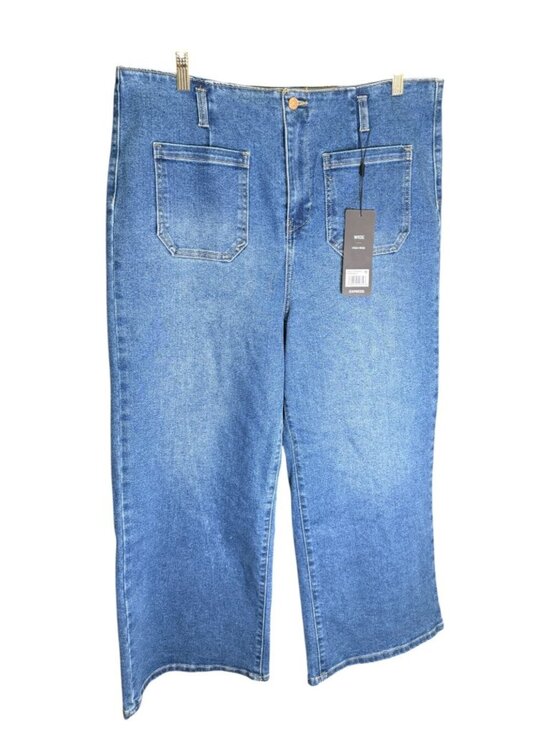 Express Denim - Express Wide Leg High Rise Jeans Size 16 Blue Denim 71% Cotton Blend NWT